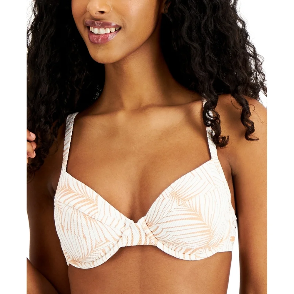 Roxy Women's Tan/White Palm Tree Dreams Underwire Bikini Top XL NWT